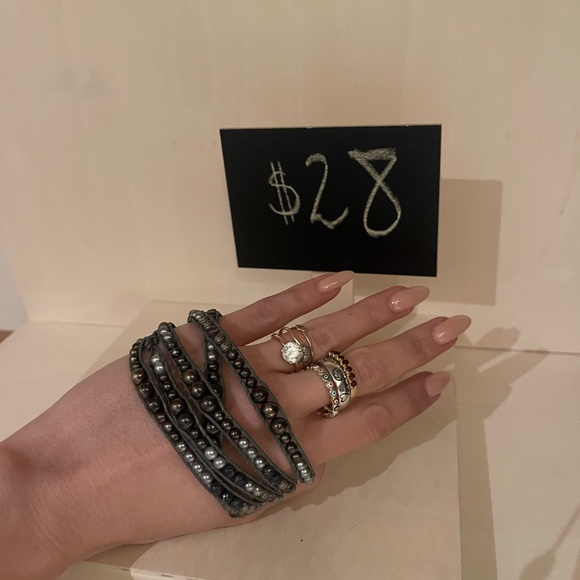 BEADED WRAP BRACELET - SILVER & GUNMETAL TONES - Picture 2 of 2